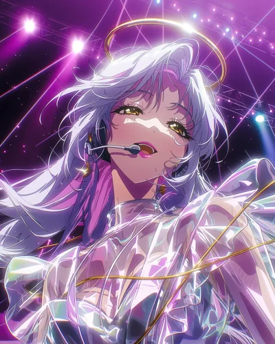 ALINE singing into her headset, original music-video artwork